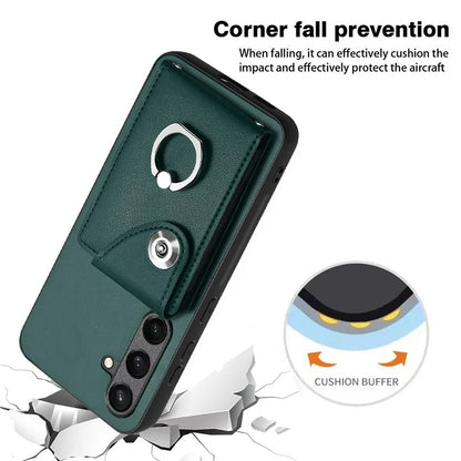 YB Leather Coating Series-7 for Samsung Galaxy S24+ Case Scratch-proof Ring Kickstand Phone Shell