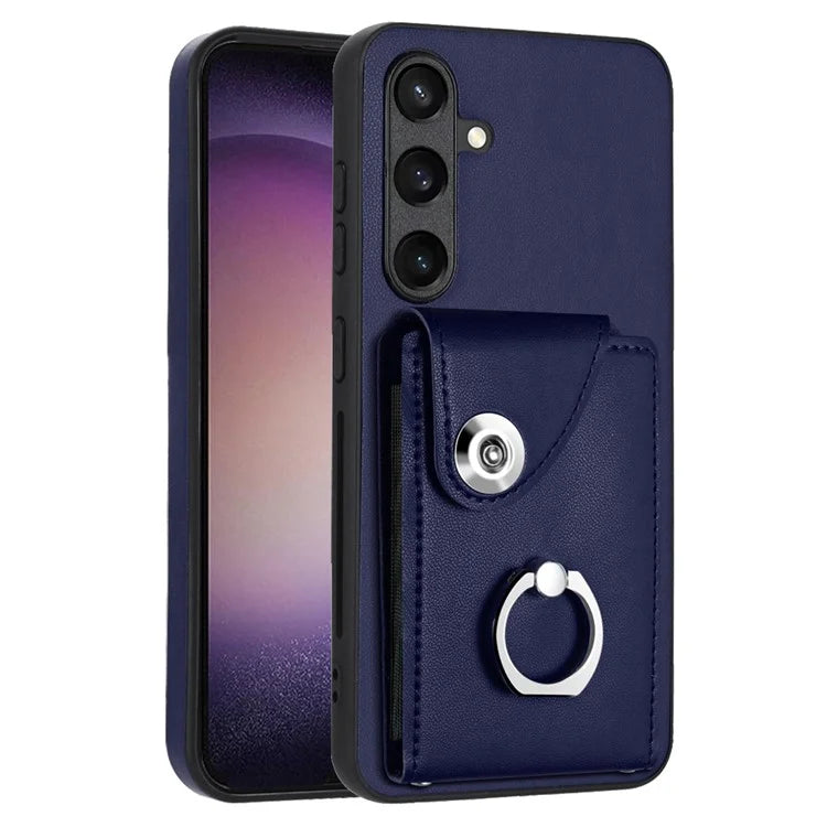 YB Leather Coating Series-7 for Samsung Galaxy S24+ Case Scratch-proof Ring Kickstand Phone Shell