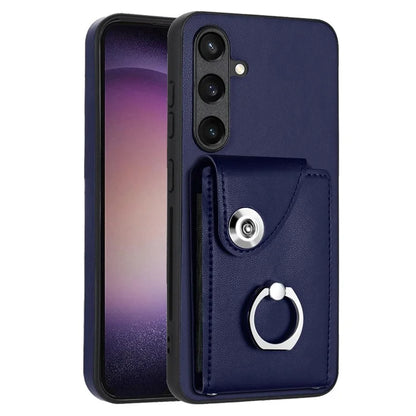 YB Leather Coating Series-7 for Samsung Galaxy S24+ Case Scratch-proof Ring Kickstand Phone Shell