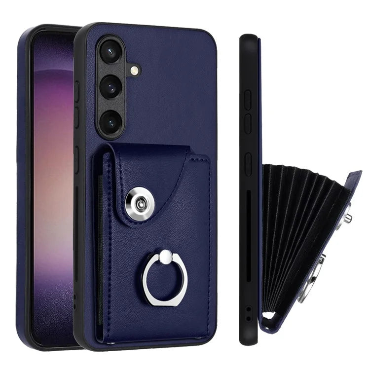 YB Leather Coating Series-7 for Samsung Galaxy S24+ Case Scratch-proof Ring Kickstand Phone Shell