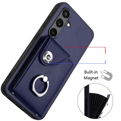 YB Leather Coating Series-7 for Samsung Galaxy S24+ Case Scratch-proof Ring Kickstand Phone Shell