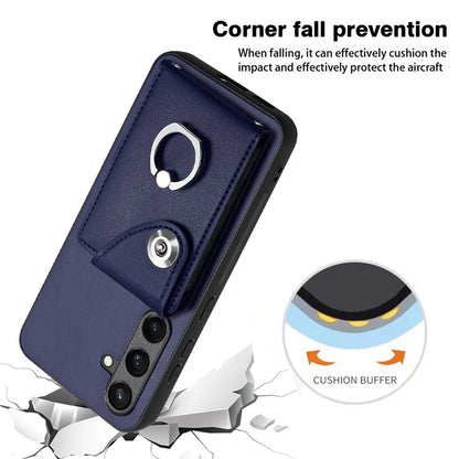 YB Leather Coating Series-7 for Samsung Galaxy S24+ Case Scratch-proof Ring Kickstand Phone Shell