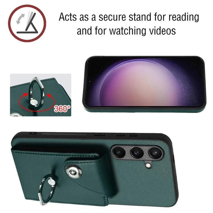 YB Leather Coating Series-7 for Samsung Galaxy S24 Case Slim-Fit Card Slots Kickstand Phone Shell