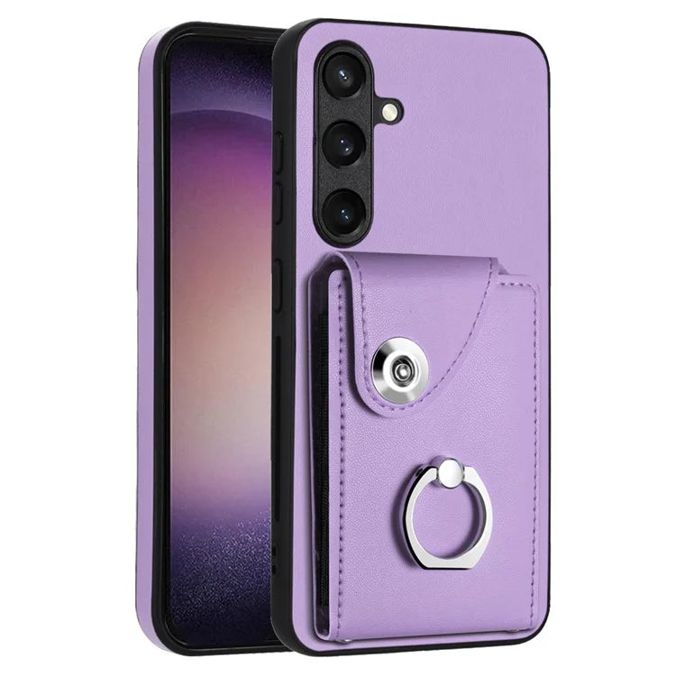 YB Leather Coating Series-7 for Samsung Galaxy S24 Case Slim-Fit Card Slots Kickstand Phone Shell