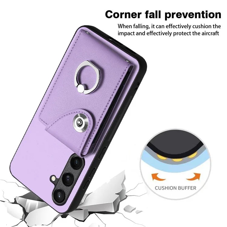 YB Leather Coating Series-7 for Samsung Galaxy S24 Case Slim-Fit Card Slots Kickstand Phone Shell