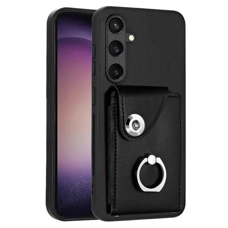YB Leather Coating Series-7 for Samsung Galaxy S24 Case Slim-Fit Card Slots Kickstand Phone Shell