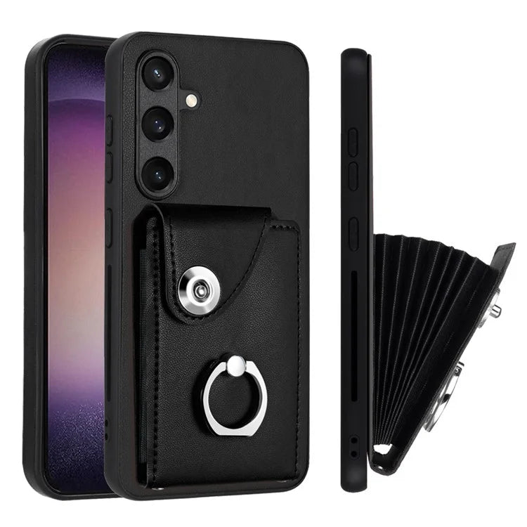 YB Leather Coating Series-7 for Samsung Galaxy S24 Case Slim-Fit Card Slots Kickstand Phone Shell