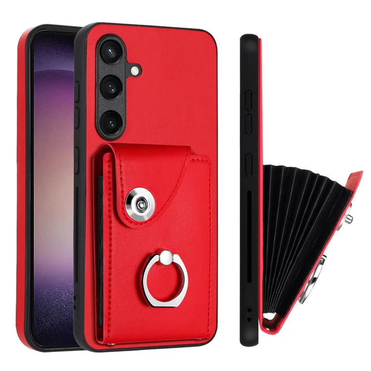 YB Leather Coating Series-7 for Samsung Galaxy S24 Case Slim-Fit Card Slots Kickstand Phone Shell