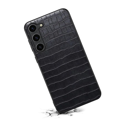 For Samsung Galaxy S24 Back Case PU Leather Coated PC+TPU Crocodile Texture Phone Cover