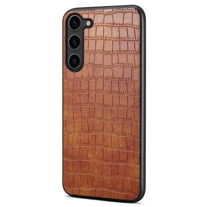 For Samsung Galaxy S24 Back Case PU Leather Coated PC+TPU Crocodile Texture Phone Cover