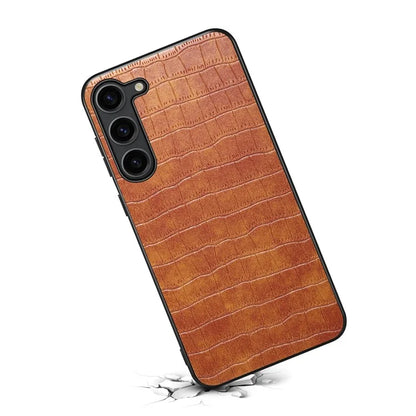 For Samsung Galaxy S24 Back Case PU Leather Coated PC+TPU Crocodile Texture Phone Cover