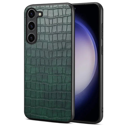For Samsung Galaxy S24 Back Case PU Leather Coated PC+TPU Crocodile Texture Phone Cover