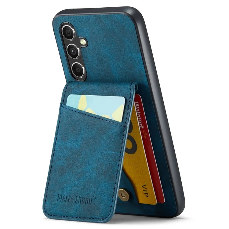 FIERRE SHANN For Samsung Galaxy S23 FE Cell Phone Case Card Slots Anti-collision PU+TPU Cover