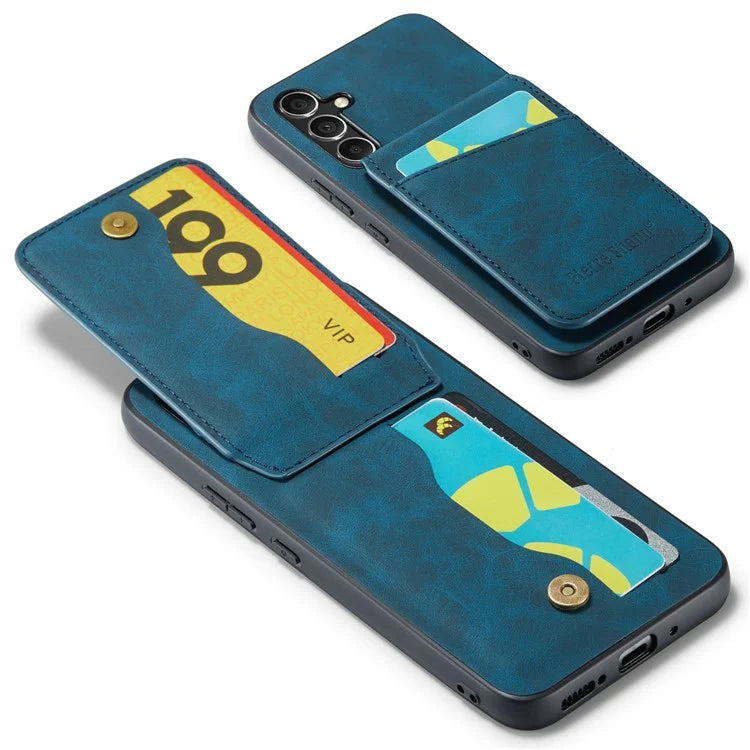 FIERRE SHANN For Samsung Galaxy S23 FE Cell Phone Case Card Slots Anti-collision PU+TPU Cover