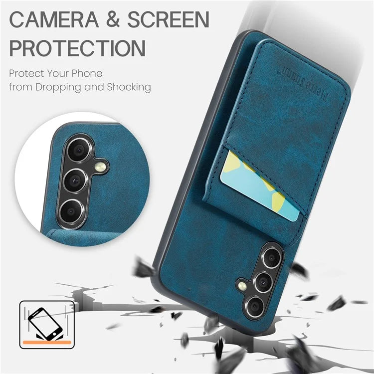 FIERRE SHANN For Samsung Galaxy S23 FE Cell Phone Case Card Slots Anti-collision PU+TPU Cover