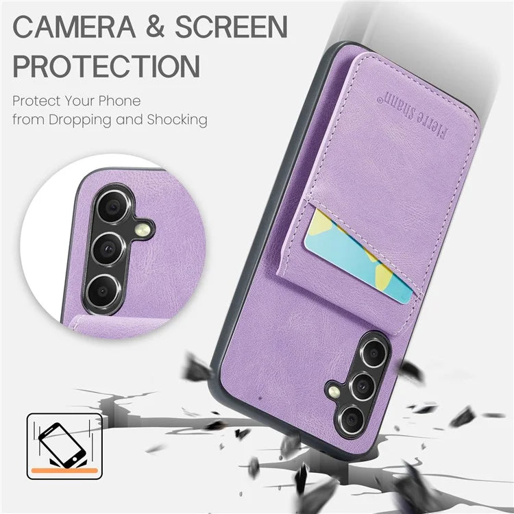 FIERRE SHANN For Samsung Galaxy S23 FE Cell Phone Case Card Slots Anti-collision PU+TPU Cover