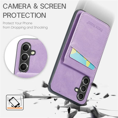 FIERRE SHANN For Samsung Galaxy S23 FE Cell Phone Case Card Slots Anti-collision PU+TPU Cover