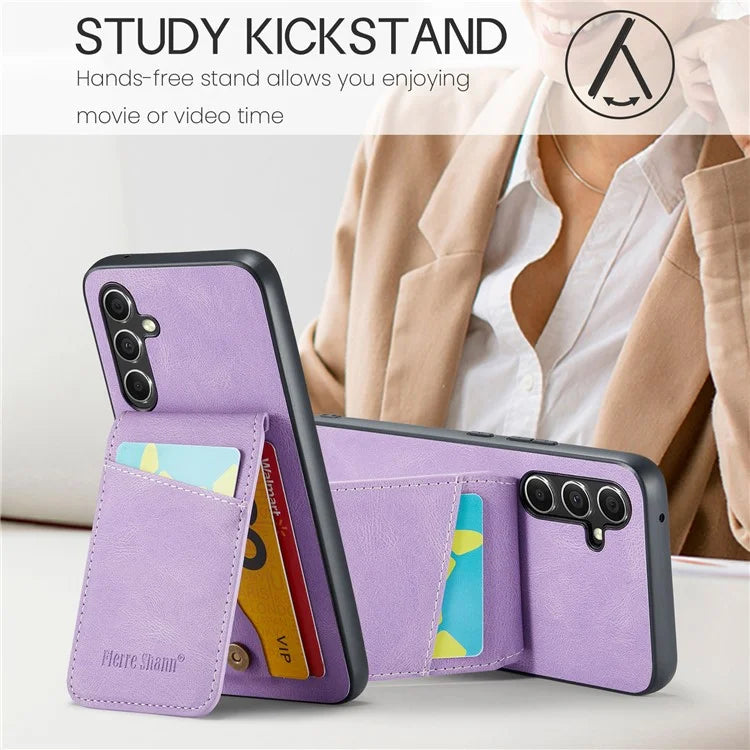 FIERRE SHANN For Samsung Galaxy S23 FE Cell Phone Case Card Slots Anti-collision PU+TPU Cover