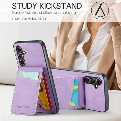 FIERRE SHANN For Samsung Galaxy S23 FE Cell Phone Case Card Slots Anti-collision PU+TPU Cover