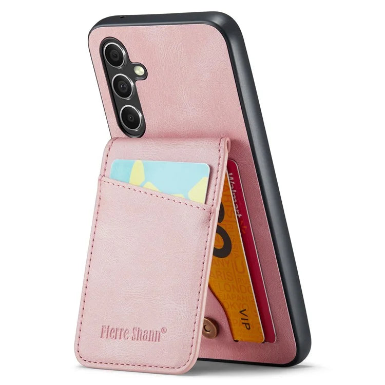 FIERRE SHANN For Samsung Galaxy S23 FE Cell Phone Case Card Slots Anti-collision PU+TPU Cover