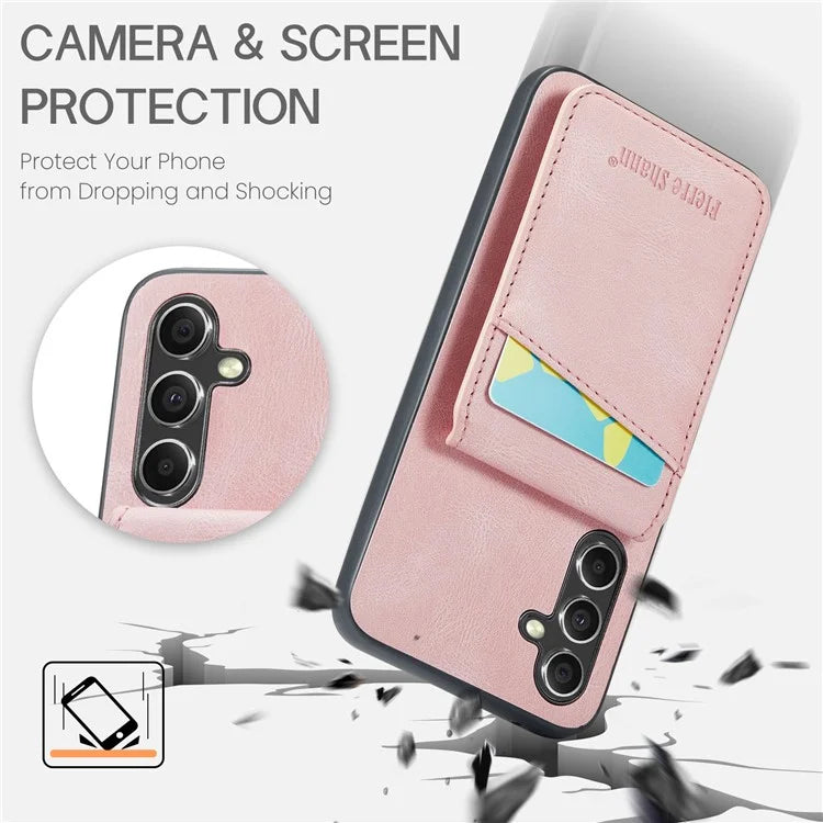 FIERRE SHANN For Samsung Galaxy S23 FE Cell Phone Case Card Slots Anti-collision PU+TPU Cover