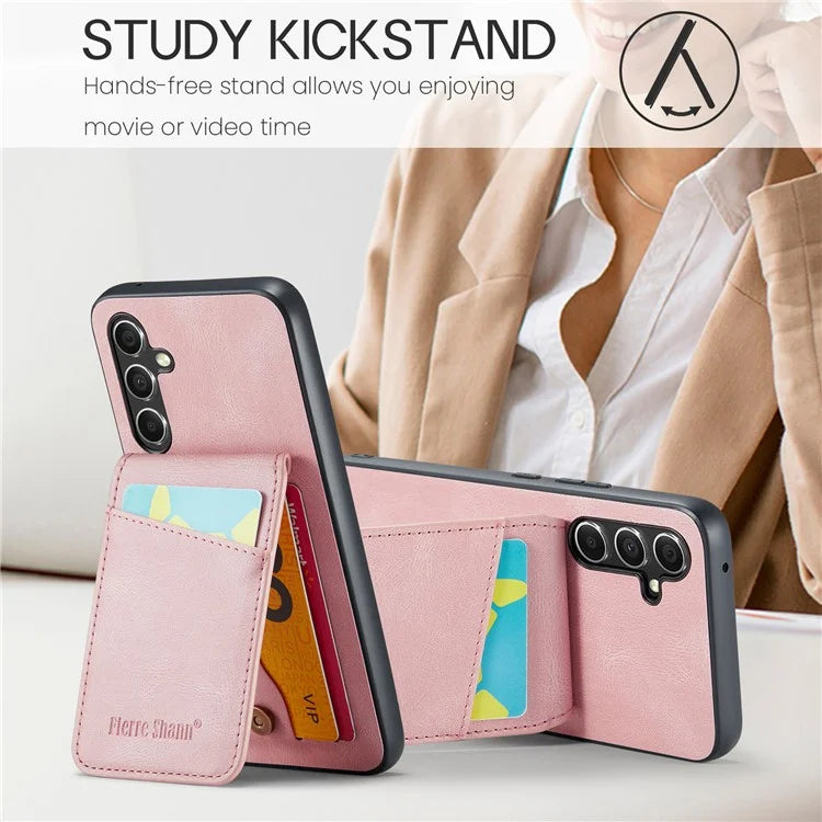 FIERRE SHANN For Samsung Galaxy S23 FE Cell Phone Case Card Slots Anti-collision PU+TPU Cover