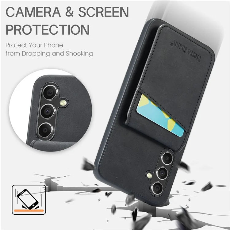 FIERRE SHANN For Samsung Galaxy S23 FE Cell Phone Case Card Slots Anti-collision PU+TPU Cover