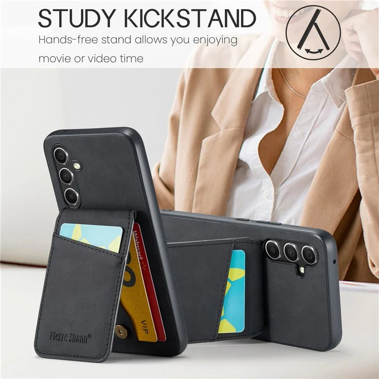 FIERRE SHANN For Samsung Galaxy S23 FE Cell Phone Case Card Slots Anti-collision PU+TPU Cover