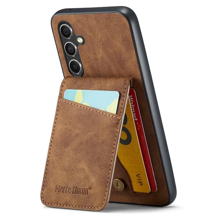 FIERRE SHANN For Samsung Galaxy S23 FE Cell Phone Case Card Slots Anti-collision PU+TPU Cover