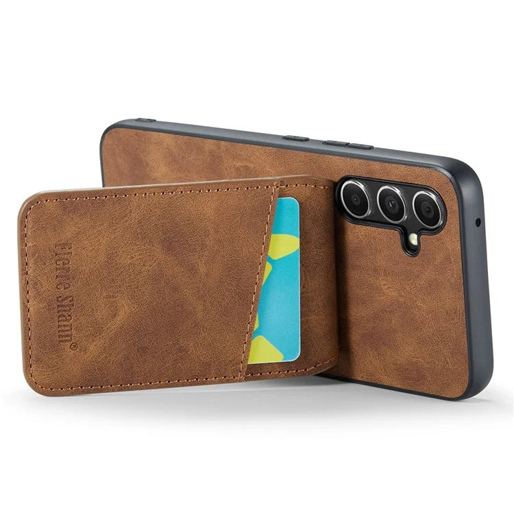 FIERRE SHANN For Samsung Galaxy S23 FE Cell Phone Case Card Slots Anti-collision PU+TPU Cover