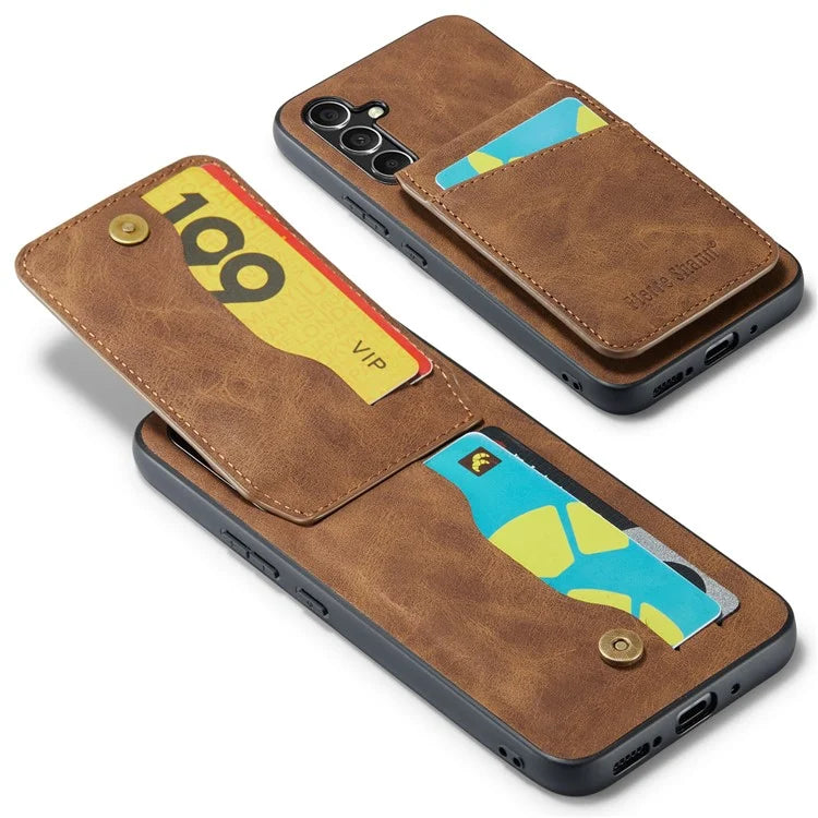 FIERRE SHANN For Samsung Galaxy S23 FE Cell Phone Case Card Slots Anti-collision PU+TPU Cover