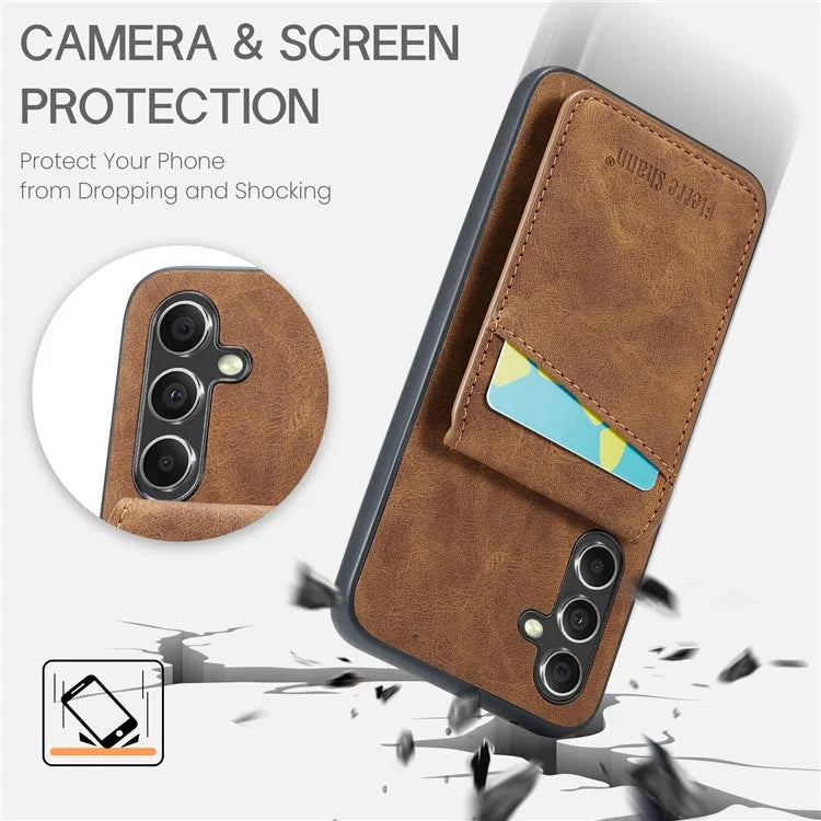 FIERRE SHANN For Samsung Galaxy S23 FE Cell Phone Case Card Slots Anti-collision PU+TPU Cover