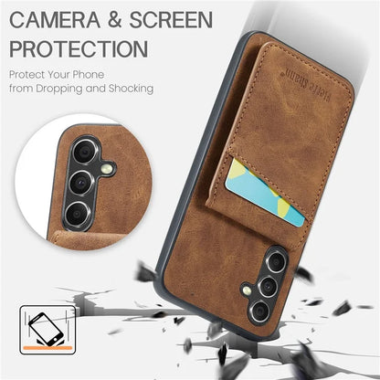 FIERRE SHANN For Samsung Galaxy S23 FE Cell Phone Case Card Slots Anti-collision PU+TPU Cover