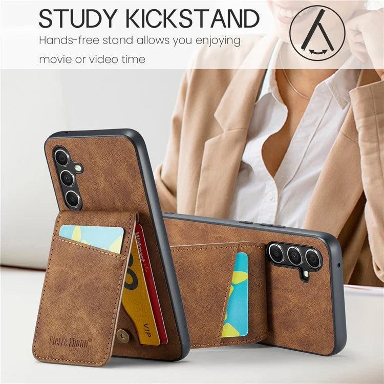 FIERRE SHANN For Samsung Galaxy S23 FE Cell Phone Case Card Slots Anti-collision PU+TPU Cover