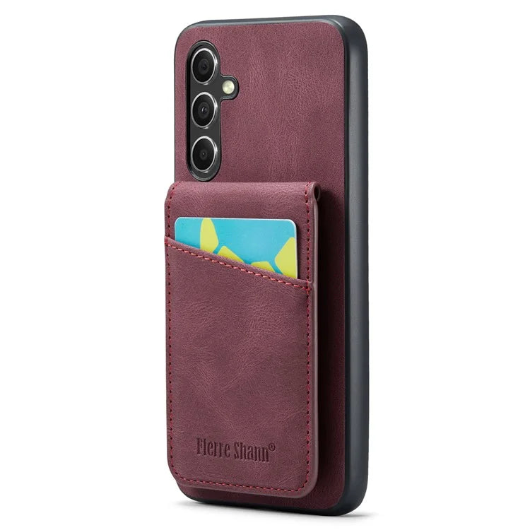 FIERRE SHANN For Samsung Galaxy S23 FE Cell Phone Case Card Slots Anti-collision PU+TPU Cover