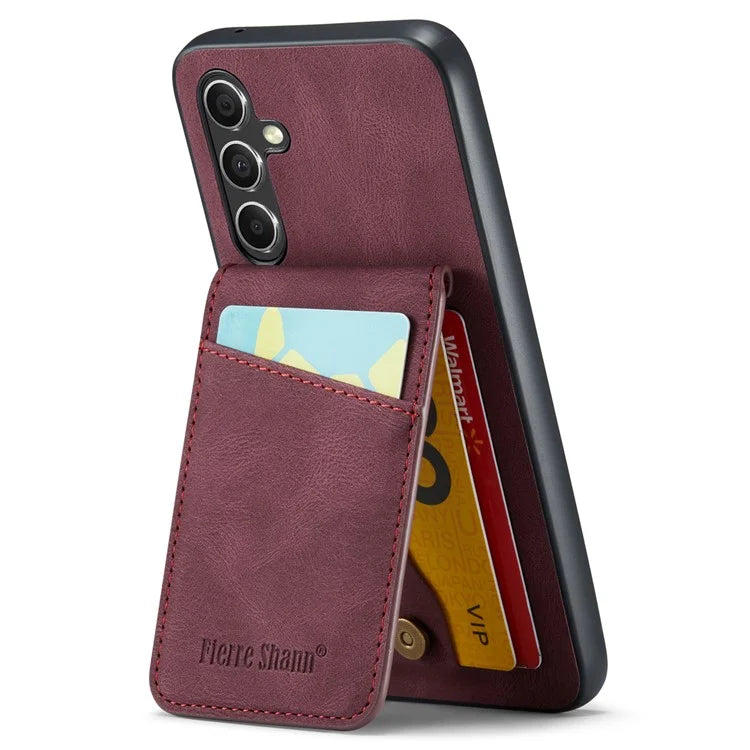 FIERRE SHANN For Samsung Galaxy S23 FE Cell Phone Case Card Slots Anti-collision PU+TPU Cover