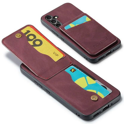 FIERRE SHANN For Samsung Galaxy S23 FE Cell Phone Case Card Slots Anti-collision PU+TPU Cover