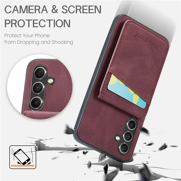 FIERRE SHANN For Samsung Galaxy S23 FE Cell Phone Case Card Slots Anti-collision PU+TPU Cover