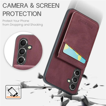 FIERRE SHANN For Samsung Galaxy S23 FE Cell Phone Case Card Slots Anti-collision PU+TPU Cover