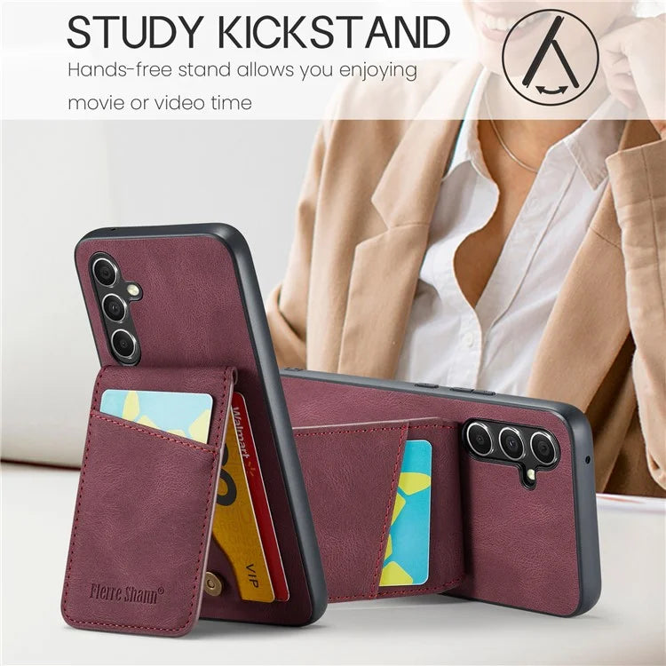 FIERRE SHANN For Samsung Galaxy S23 FE Cell Phone Case Card Slots Anti-collision PU+TPU Cover