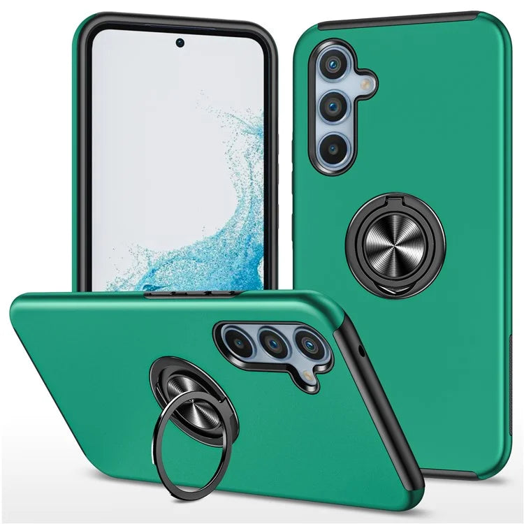For Samsung Galaxy S24 Case PC+TPU Ring Kickstand Mobile Phone Coverish Green
