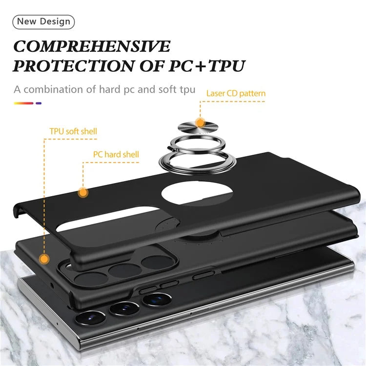 For Samsung Galaxy S24 Ultra Cell Phone Case Anti-scratch Ring Kickstand Back Shell
