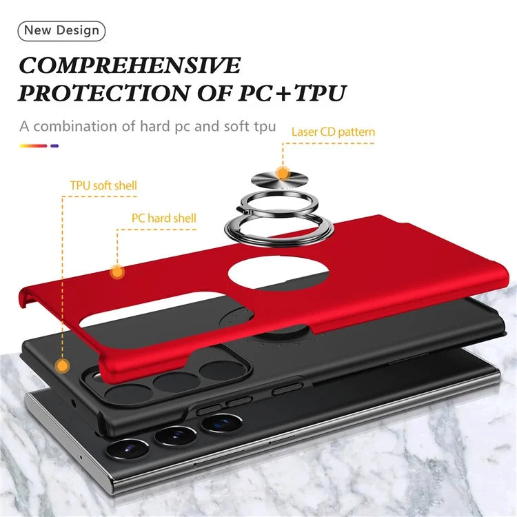 For Samsung Galaxy S24 Ultra Cell Phone Case Anti-scratch Ring Kickstand Back Shell