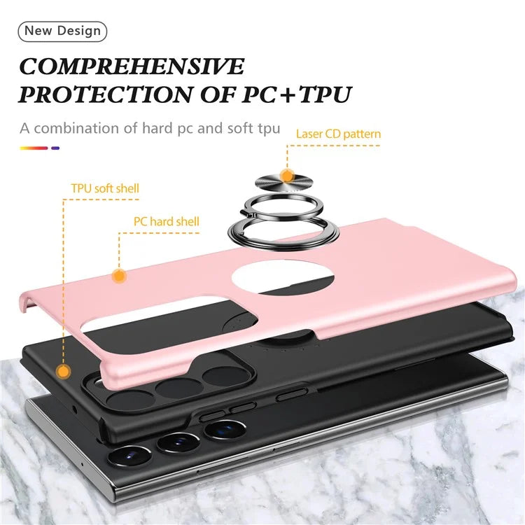 For Samsung Galaxy S24 Ultra Cell Phone Case Anti-scratch Ring Kickstand Back Shell