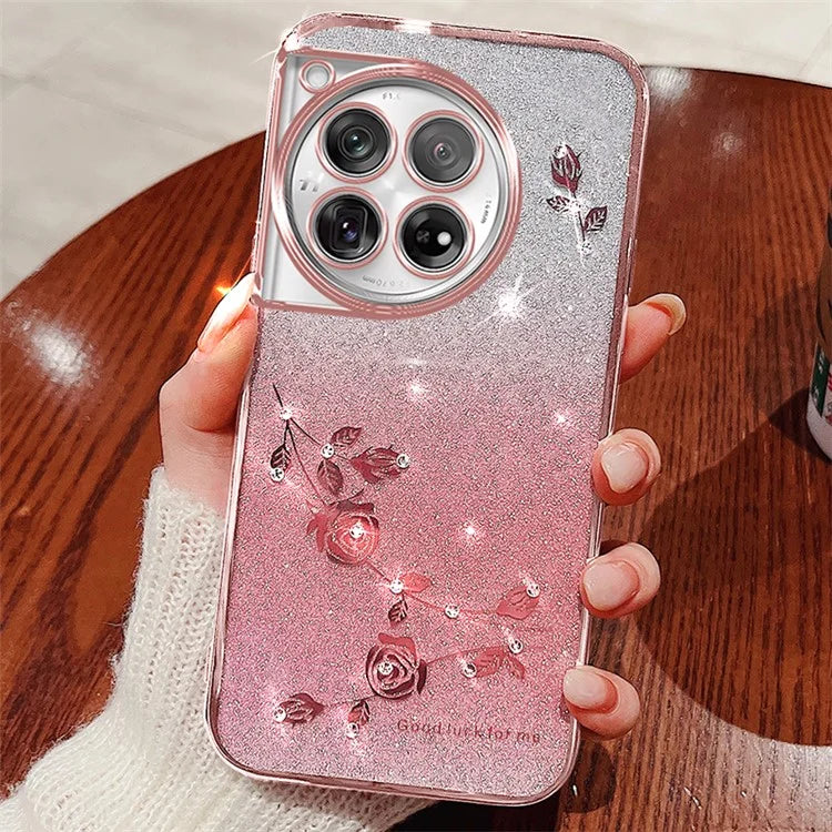 KADEM Phone Case for OnePlus 12 5G Flower Decor Gradient TPU Mobile Cover