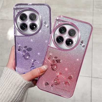 KADEM Phone Case for OnePlus 12 5G Flower Decor Gradient TPU Mobile Cover