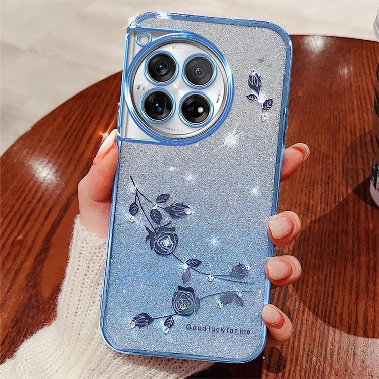 KADEM Phone Case for OnePlus 12 5G Flower Decor Gradient TPU Mobile Cover