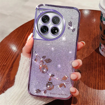 KADEM Phone Case for OnePlus 12 5G Flower Decor Gradient TPU Mobile Cover
