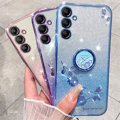 KADEM For Samsung Galaxy A55 5G Cell Phone Case Ring Kickstand Glitter Drop-proof TPU Cover