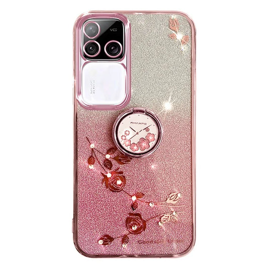 KADEM For vivo S18 Pro 5G Case Ring Kickstand Rhinestone Flower TPU Anti-scratch Phone Back Cover